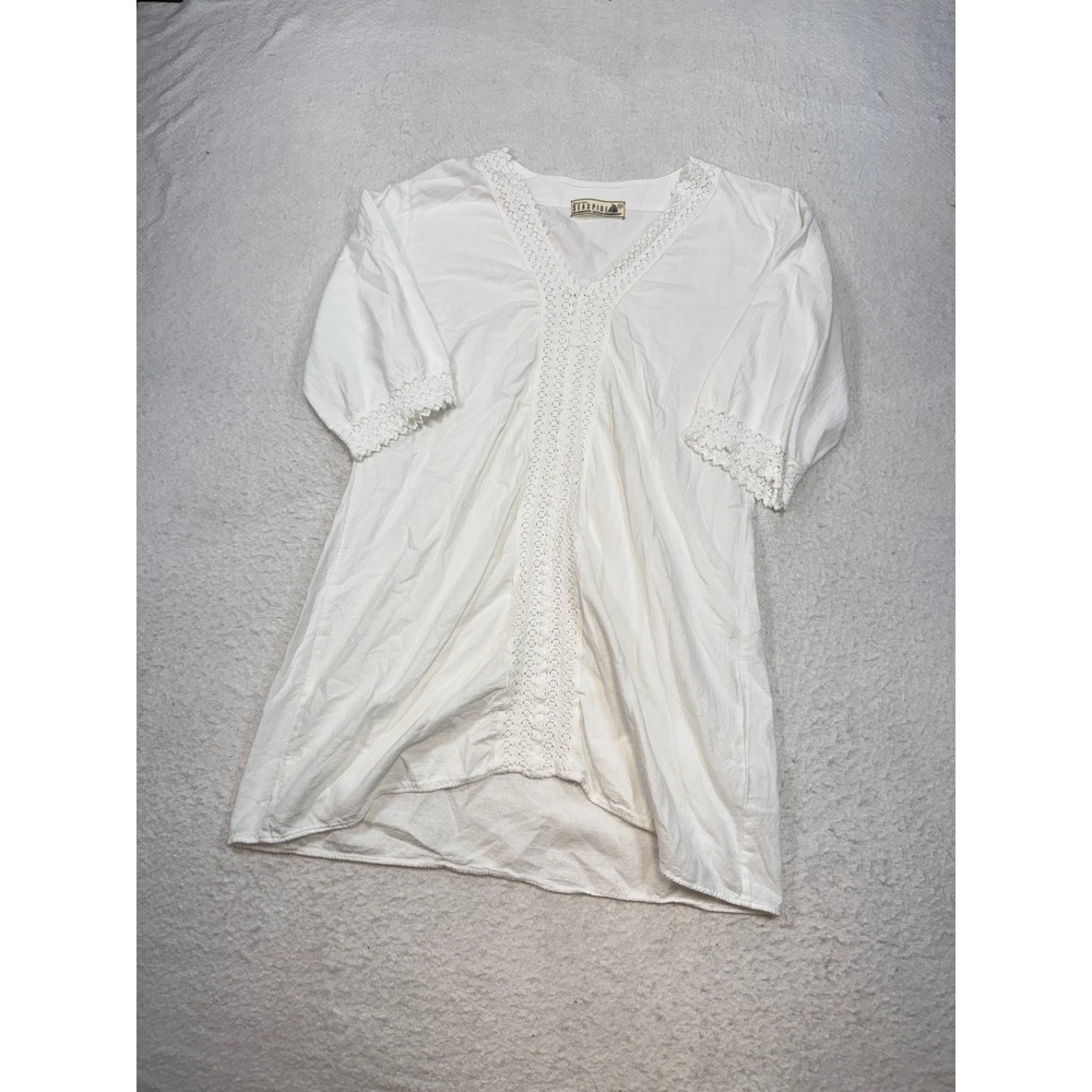 Sea Spice Resort Wear White Peruvian Cotton Crochet Lace Tunic Top Medium